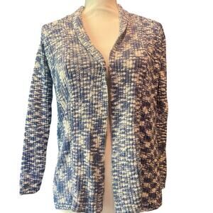 Casual Express Small Open front cardigan Medallion back Boho Blue Cream Gold